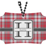 Red & Gray Plaid Rear View Mirror Ornament (Personalized)