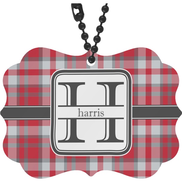 Custom Red & Gray Plaid Rear View Mirror Decor (Personalized)