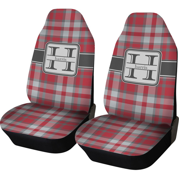 Custom Red & Gray Plaid Car Seat Covers (Set of Two) (Personalized)