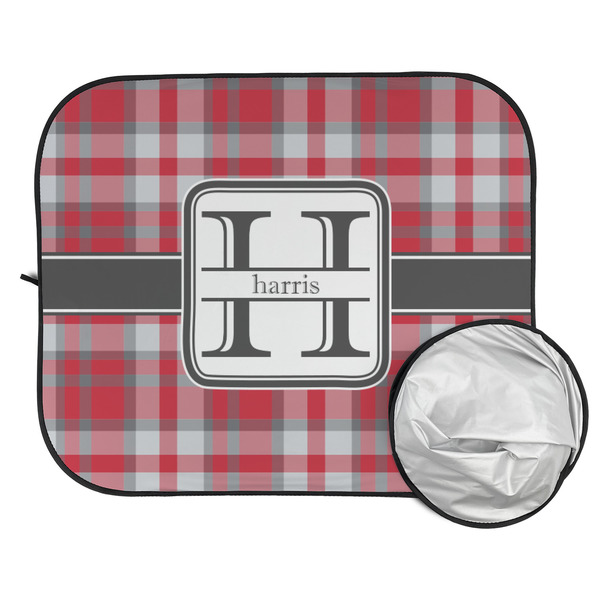 Red & Gray Plaid Car Sun Shades - FOLDED & UNFOLDED