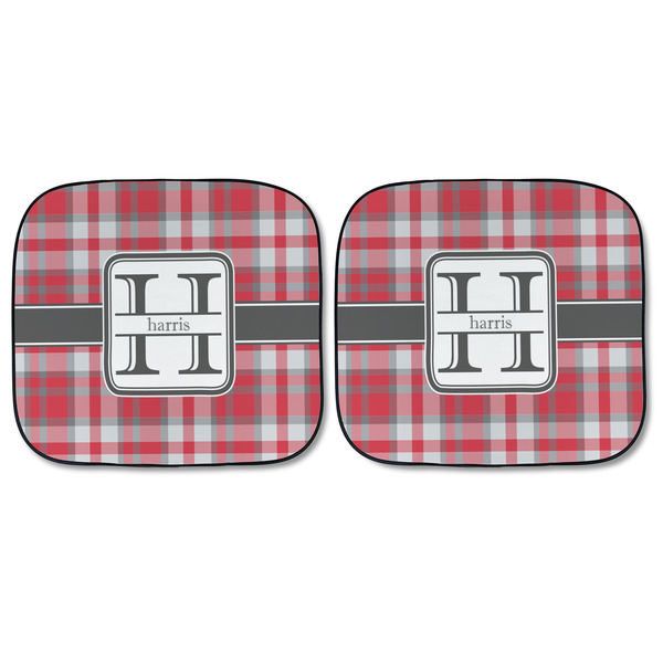 Red & Gray Plaid Car Sun Shades - FRONT