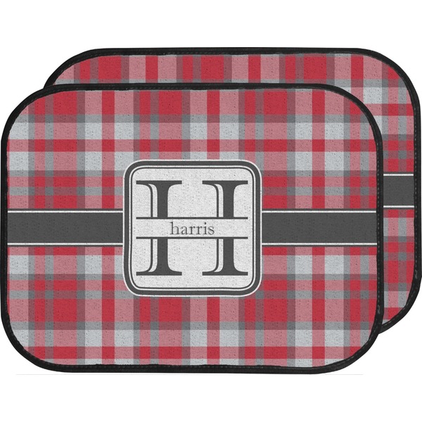 Custom Red & Gray Plaid Car Floor Mats (Back Seat) (Personalized)