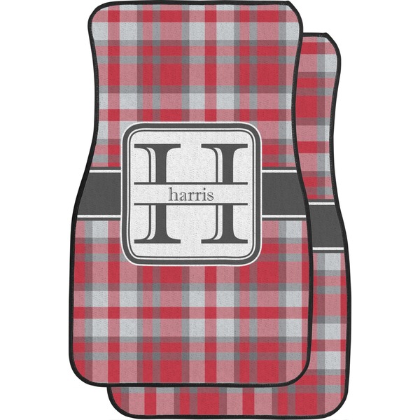 Custom Red & Gray Plaid Car Floor Mats (Front Seat) (Personalized)