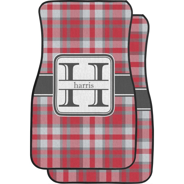 Red & Gray Plaid Custom Car Floor Mats (Front Seat)