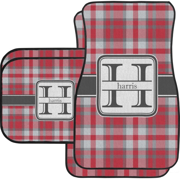 Custom Red & Gray Plaid Car Floor Mats Set - 2 Front & 2 Back (Personalized)
