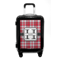 Red & Gray Plaid Carry On Hard Shell Suitcase (Personalized)