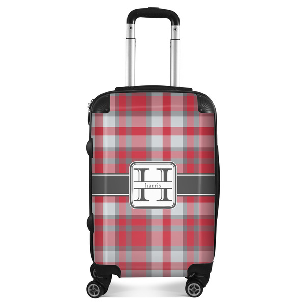 Custom Red & Gray Plaid Suitcase - 20" Carry On (Personalized)