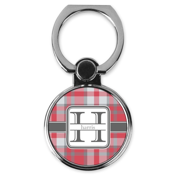 Custom Red & Gray Plaid Cell Phone Ring Stand & Holder (Personalized)