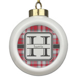 Red & Gray Plaid Ceramic Ball Ornament (Personalized)
