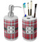 Red & Gray Plaid Ceramic Bathroom Accessories Set (Personalized)