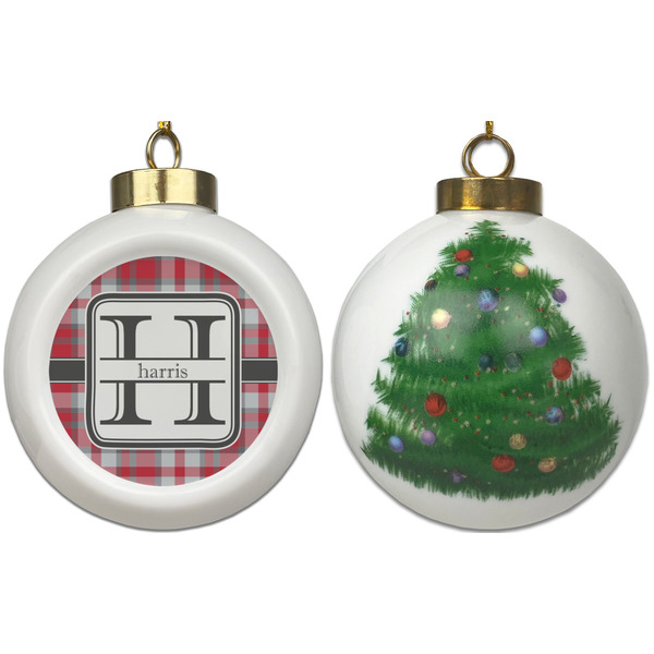 Red & Gray Plaid Ceramic Christmas Ornament - X-Mas Tree (APPROVAL)