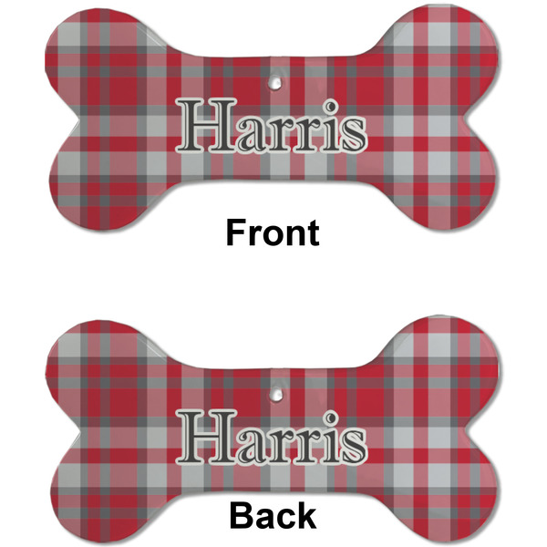 Red & Gray Plaid Ceramic Flat Ornament - Bone Front & Back (APPROVAL)