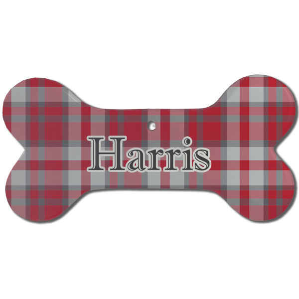 Red & Gray Plaid Ceramic Flat Ornament - Bone Front
