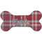 Red & Gray Plaid Ceramic Dog Ornament - Front w/ Name and Initial