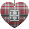 Red & Gray Plaid Ceramic Flat Ornament - Heart (Front)