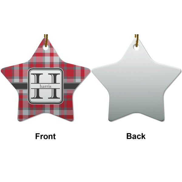 Red & Gray Plaid Ceramic Flat Ornament - Star Front & Back (APPROVAL)
