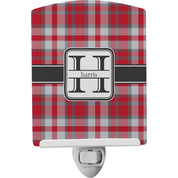 Custom Red & Gray Plaid Ceramic Night Light (Personalized)
