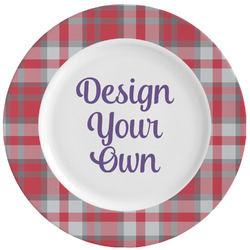 Red & Gray Plaid Ceramic Dinner Plates (Set of 4) (Personalized)