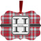 Red & Gray Plaid Metal Frame Ornament - Double Sided w/ Name and Initial