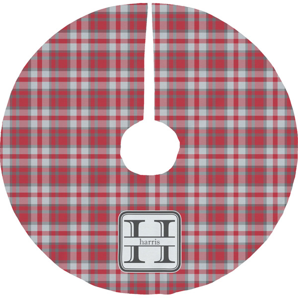 Custom Red & Gray Plaid Tree Skirt (Personalized)