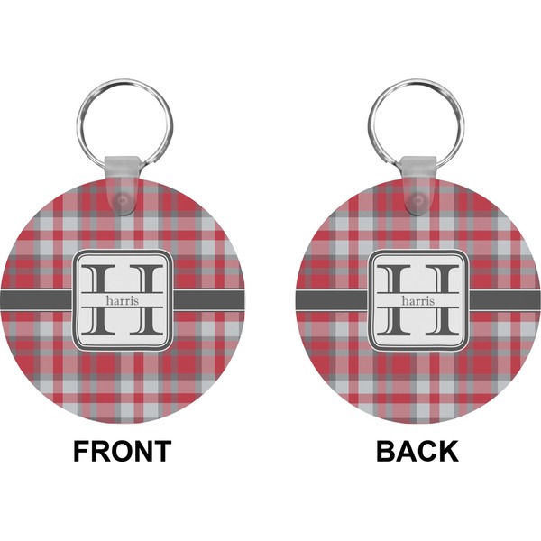 Red & Gray Plaid Circle Keychain (Front + Back)