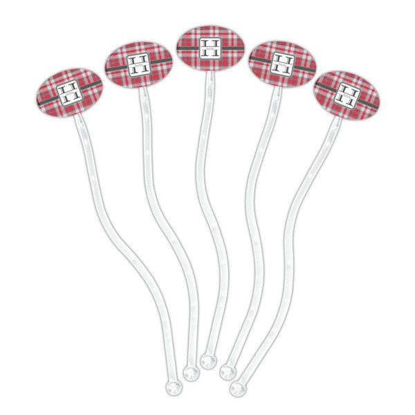 Red & Gray Plaid Clear Plastic 7" Stir Stick - Oval - Fan
