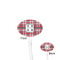 Red & Gray Plaid Clear Plastic 7" Stir Stick - Oval - Front & Back