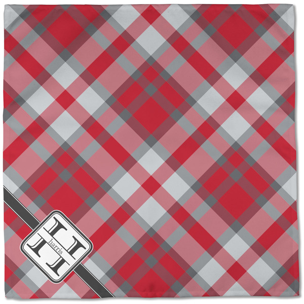 Red & Gray Plaid Cloth Napkins - Personalized Dinner (Full Open)