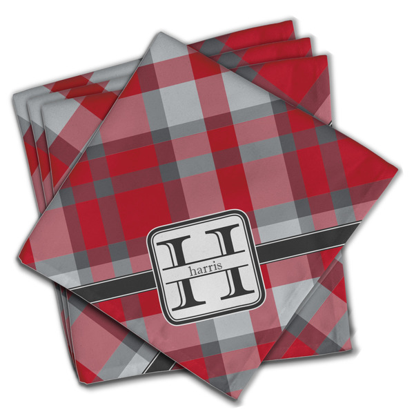 Custom Red & Gray Plaid Cloth Napkins (Set of 4) (Personalized)