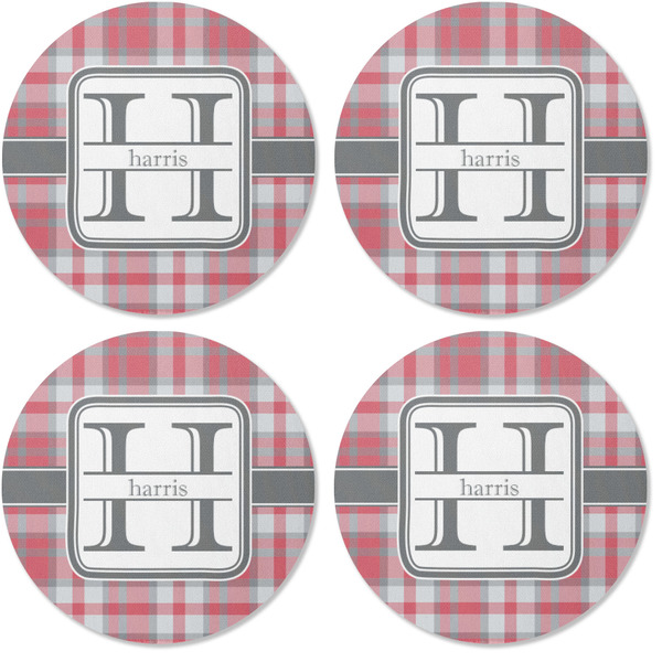 Red & Gray Plaid Coaster Round Rubber Back - Apvl