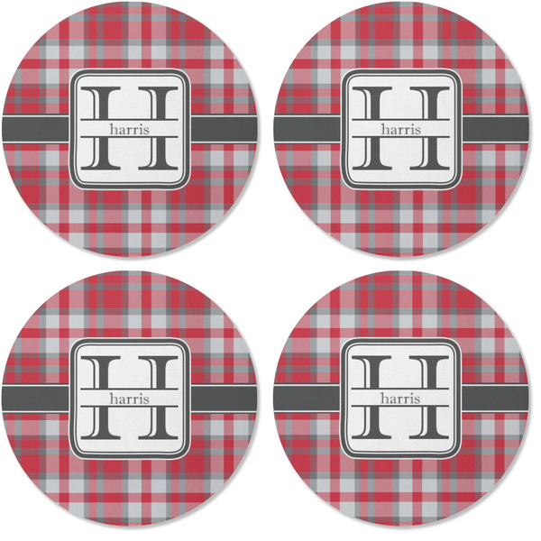 Red & Gray Plaid Coaster Round Rubber Back - Apvl