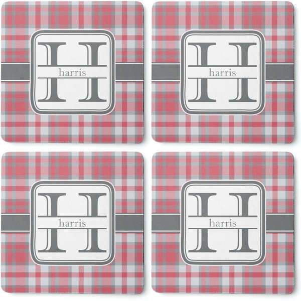 Red & Gray Plaid Coaster Rubber Back - Apvl