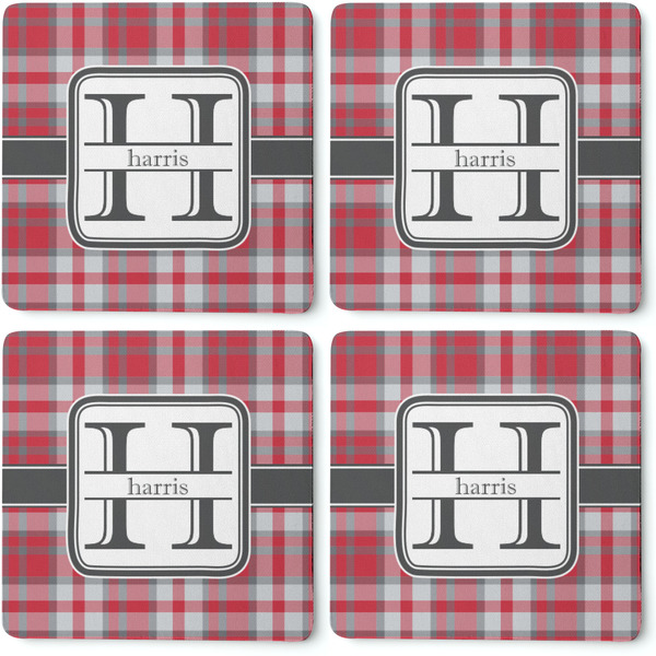 Red & Gray Plaid Coaster Rubber Back - Apvl