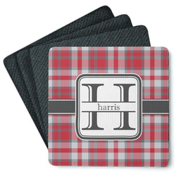 Red & Gray Plaid Square Rubber Backed Coasters - Set of 4 (Personalized)