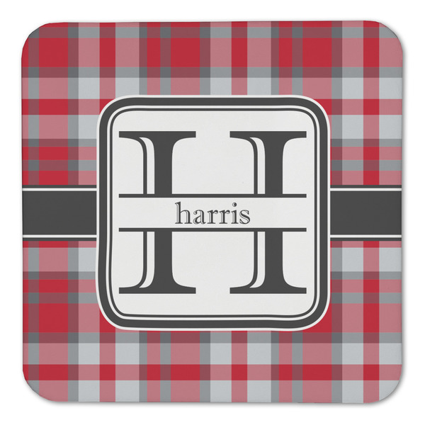 Red & Gray Plaid Coaster Set - FRONT (one)
