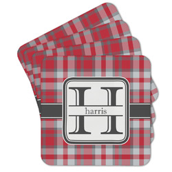 Red & Gray Plaid Cork Coaster - Set of 4 w/ Name and Initial