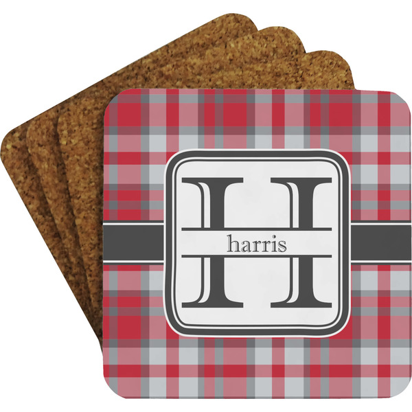Red & Gray Plaid Coaster Set (Personalized)
