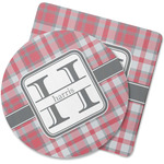 Red & Gray Plaid Rubber Backed Coaster (Personalized)