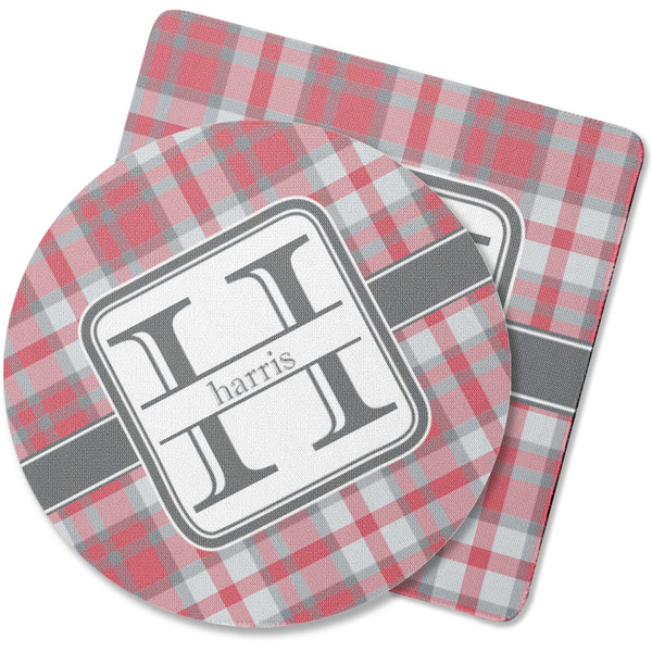 Custom Red & Gray Plaid Rubber Backed Coaster (Personalized)