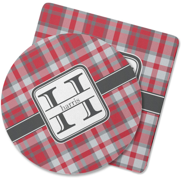 Custom Red & Gray Plaid Rubber Backed Coaster (Personalized)