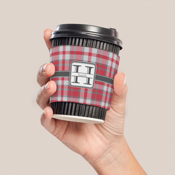 Red & Gray Plaid Coffee Cup Sleeve - LIFESTYLE