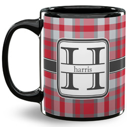 Red & Gray Plaid 11 Oz Coffee Mug - Black (Personalized)