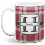 Red & Gray Plaid 11 Oz Coffee Mug - White (Personalized)