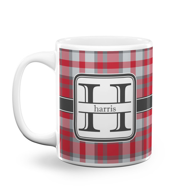 Custom Red & Gray Plaid Coffee Mug (Personalized)