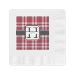 Red & Gray Plaid Coined Cocktail Napkins (Personalized)