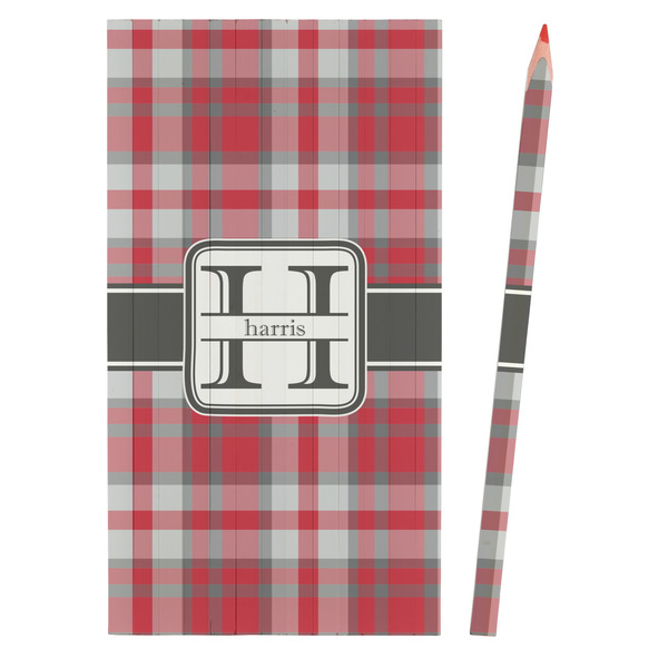 Red & Gray Plaid Colored Pencils - Front View