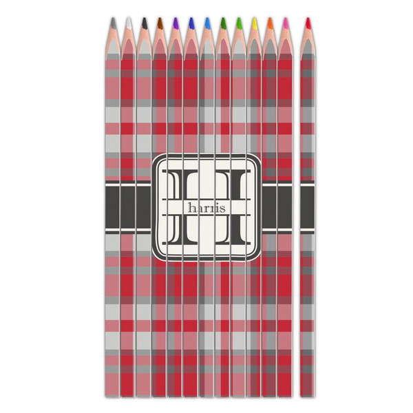 Custom Red & Gray Plaid Colored Pencils (Personalized)