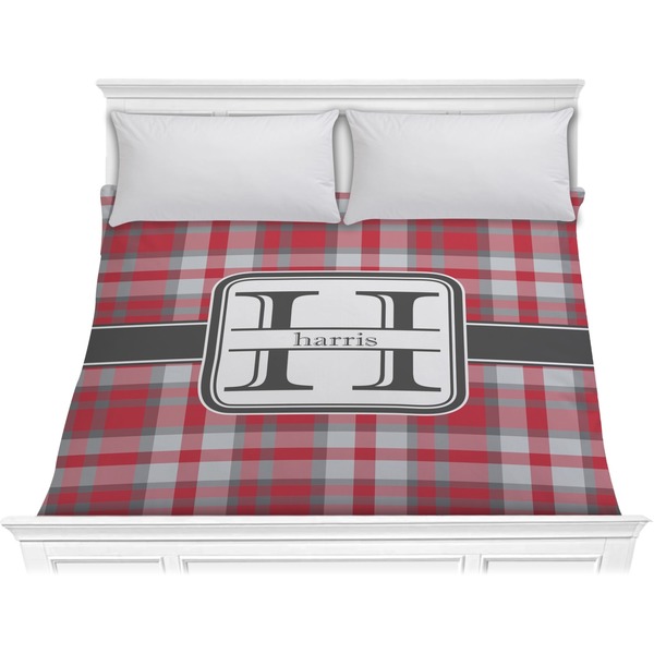 Custom Red & Gray Plaid Comforter - King (Personalized)