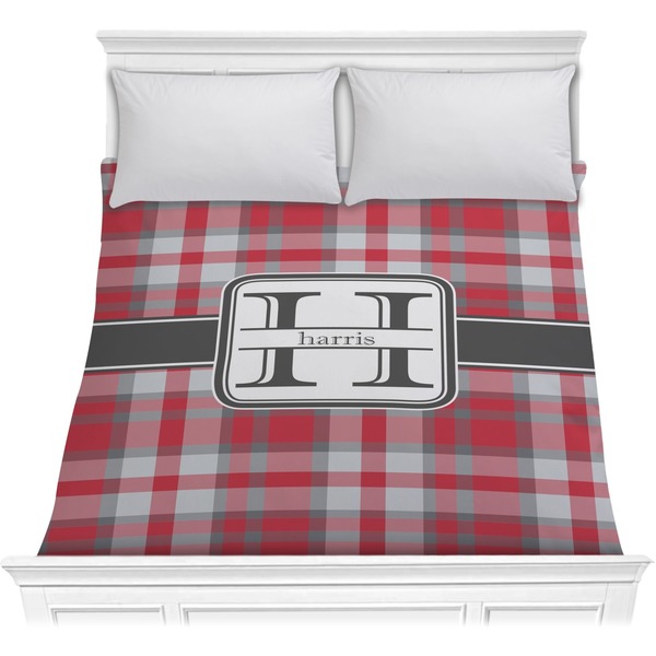 Custom Red & Gray Plaid Comforter - Full / Queen (Personalized)