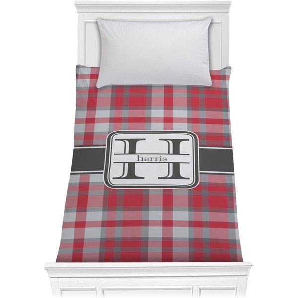 Custom Red & Gray Plaid Comforter - Twin XL (Personalized)